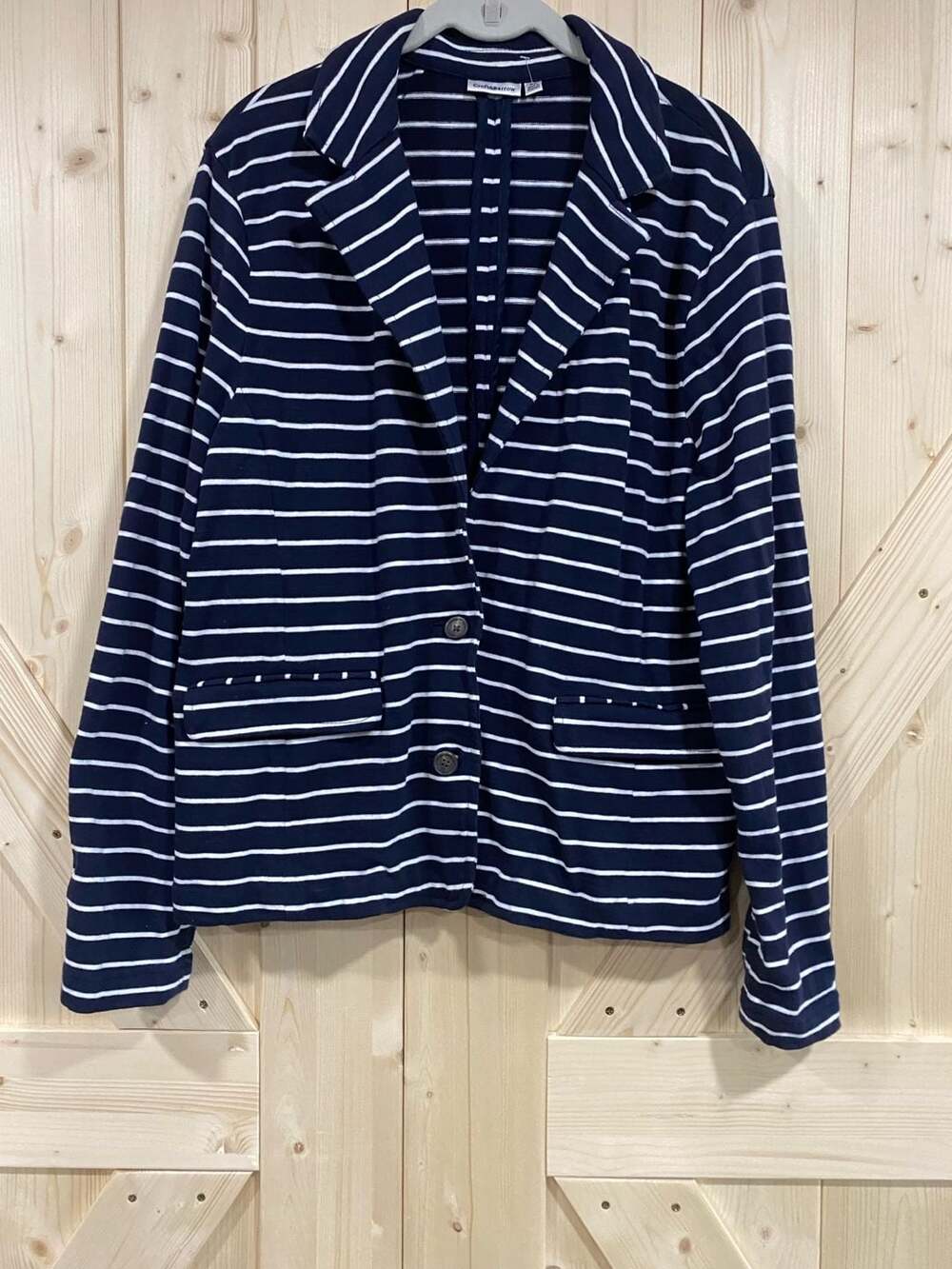 Croft & Barrow Blazer Size XL Navy White Striped Knit Jacket